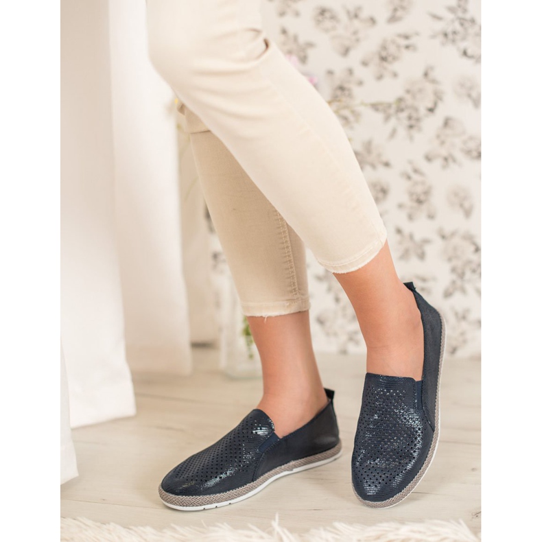 Goodin Durchbrochene Espadrilles aus Leder blau 1