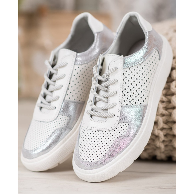 Goodin Brokatschuhe aus Leder weiß 2