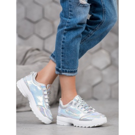 SHELOVET Sneakers mit Pailletten weiß grau 2