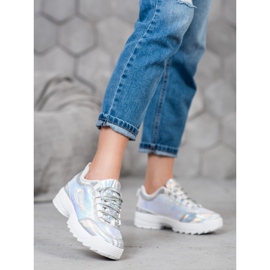 SHELOVET Sneakers mit Pailletten weiß grau 3