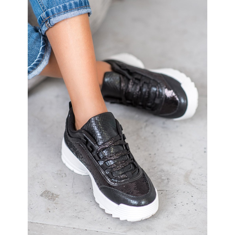 SHELOVET Sneakers mit Pailletten schwarz 2