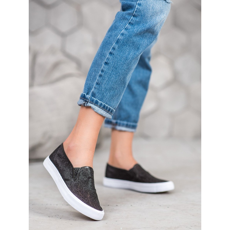 SHELOVET Slip-On-Sneaker mit Glitzer schwarz 2