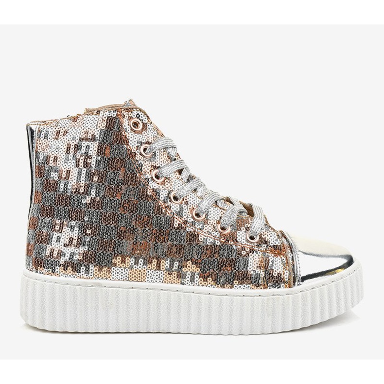 Silberne Sneaker auf einem Plateau mit 1761 Reißverschlüssen grau 2