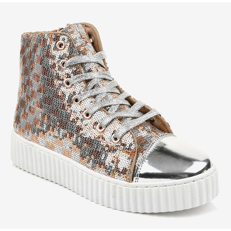 Silberne Sneaker auf einem Plateau mit 1761 Reißverschlüssen grau 1