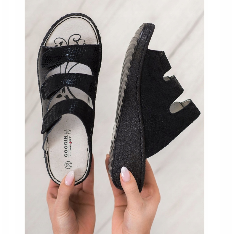 Goodin Hausschuhe aus schwarzem Leder 2