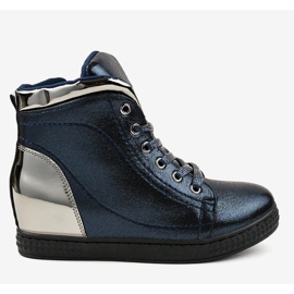 Marineblau lackierte Sneakers auf einem Keil R469-1 2
