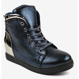 Marineblau lackierte Sneakers auf einem Keil R469-1 1