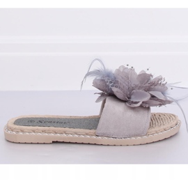 Grau Damen Hausschuhe grau mit Federn CK131P Grau lila 1