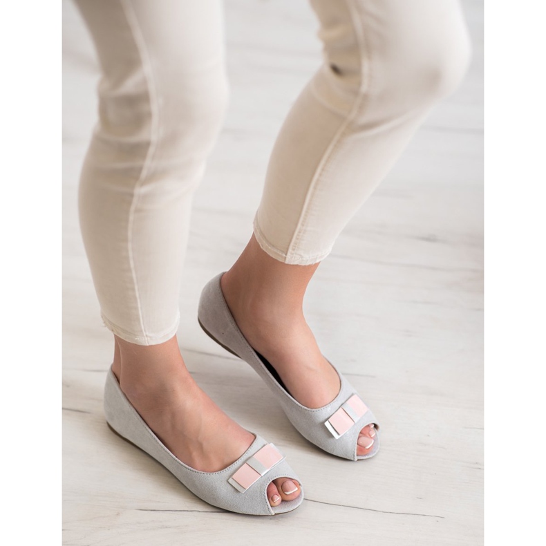 Vinceza Ballerinas mit offener Zehenpartie grau 1