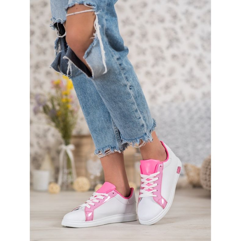Ideal Shoes Modische Sneaker mit Öko-Leder weiß rosa 2
