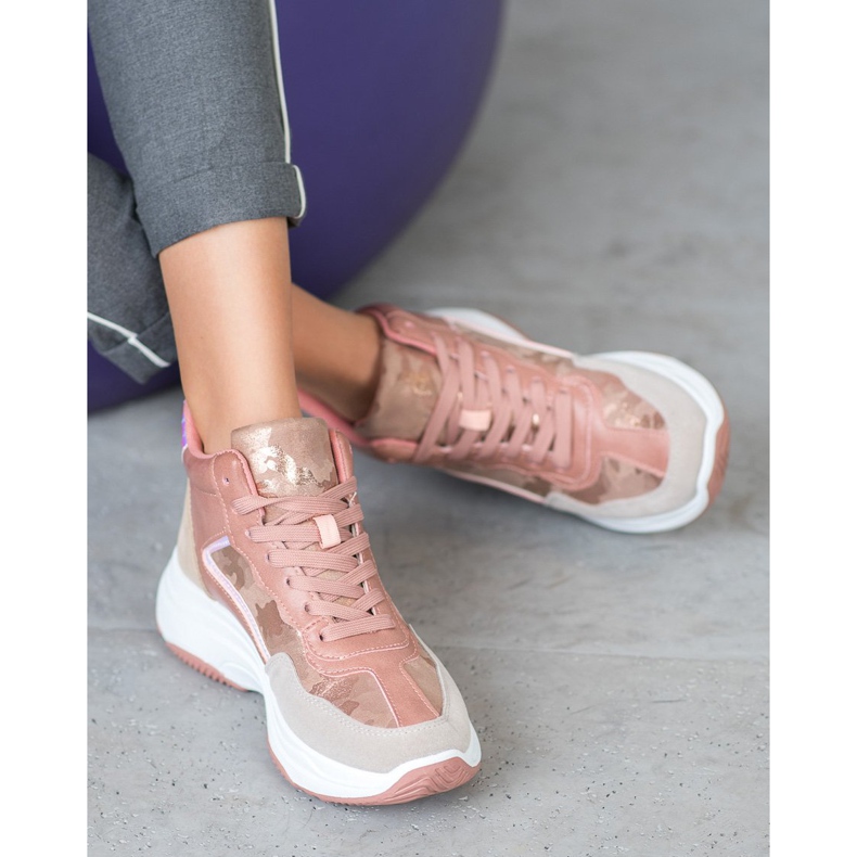 Ideal Shoes Hohe Stiefel auf der Plattform rosa mehrfarbig 2