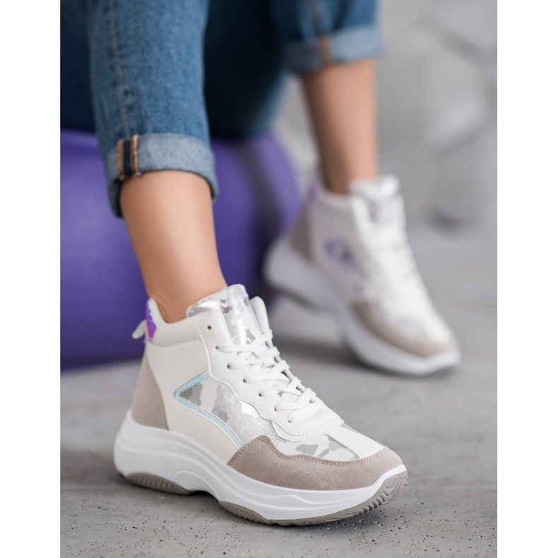 Ideal Shoes Hohe Stiefel auf der Plattform weiß braun mehrfarbig 2