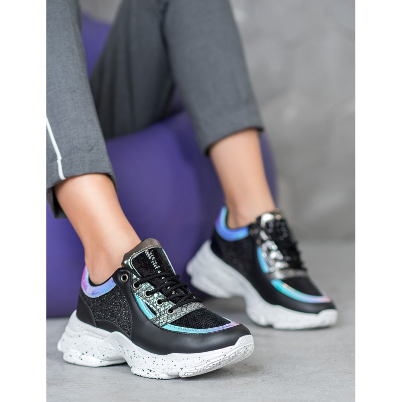SHELOVET Sneakers mit Pailletten auf der Plattform schwarz mehrfarbig 1