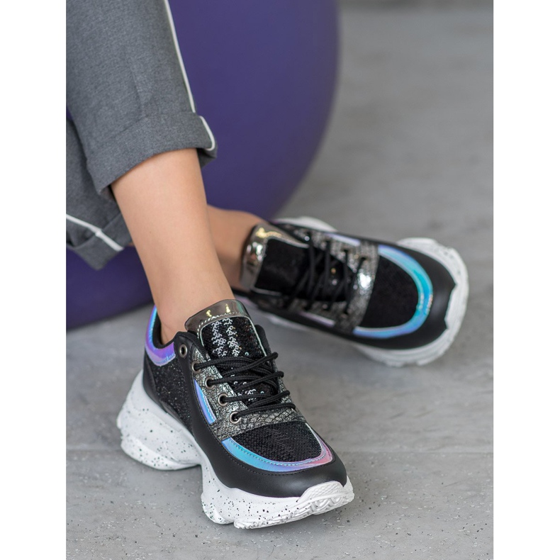 SHELOVET Sneakers mit Pailletten auf der Plattform schwarz mehrfarbig 2