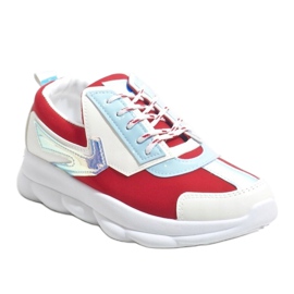 Weiße Sport-Sneaker für Damen W-3112 rot mehrfarbig 1