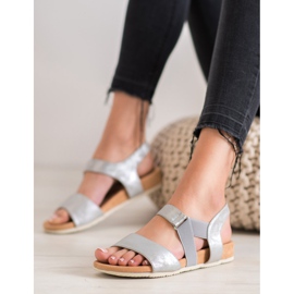 SHELOVET Bequeme silberne Sandalen grau 1