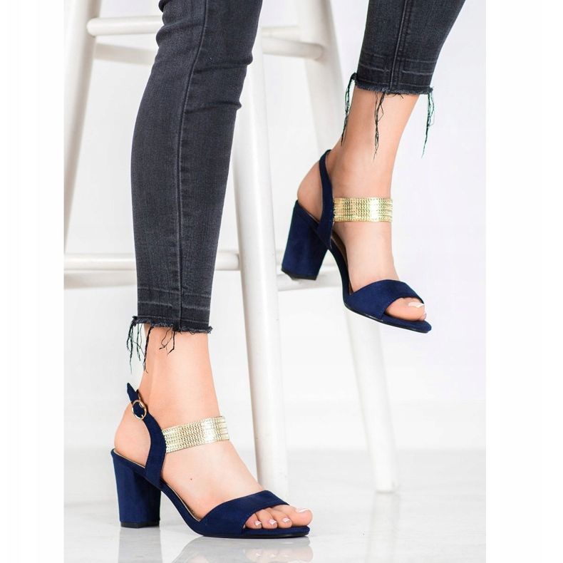 Filippo Sandalen mit goldenem Gürtel blau gelb 1