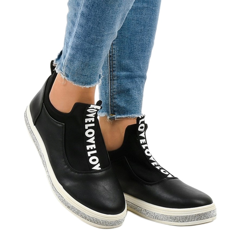 Schwarze Lycra Slip-On Sneakers 1155-Y 1