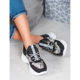 SHELOVET Schwarze Sneakers mit Schlangenmuster mehrfarbig 1