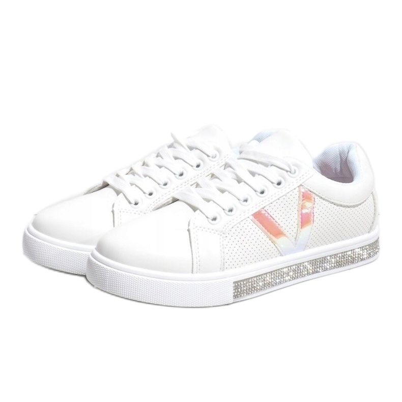 Weiße Turnschuhe mit Diamanten verziert X703 1