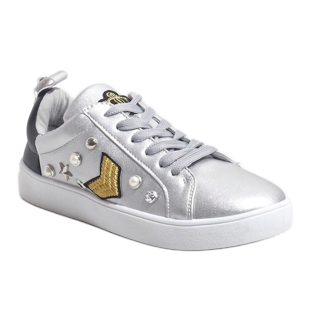 856-Y silberne Sneakers reich verziert schwarz grau 1