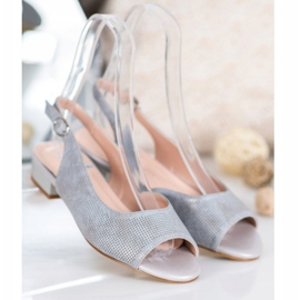 Sergio Leone Durchbrochene Sandalen auf niedrigen Absätzen grau 1