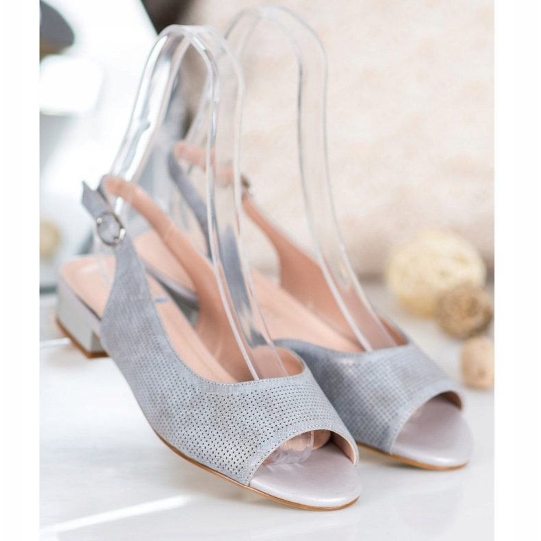 Sergio Leone Durchbrochene Sandalen auf niedrigen Absätzen grau 1