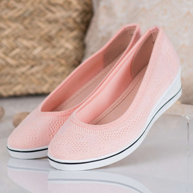 Super Me Durchbrochene Ballerina auf Keil rosa 1