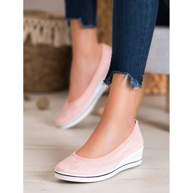 Super Me Durchbrochene Ballerina auf Keil rosa 2