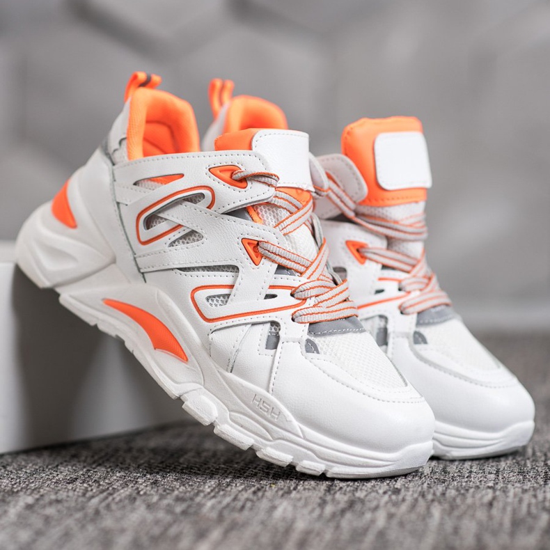 Small Swan Bequeme Sneakers aus Öko-Leder weiß orange 1