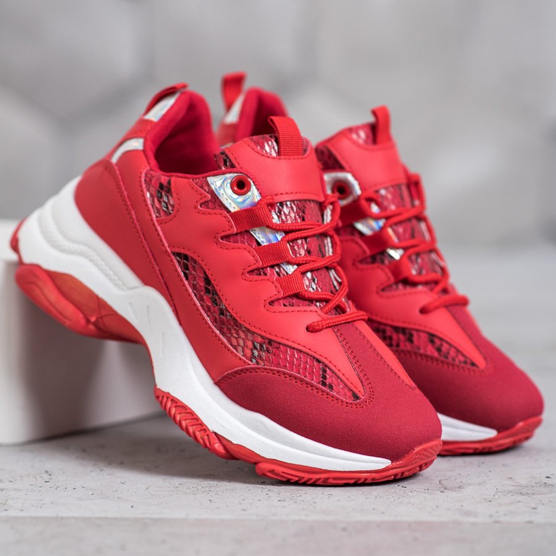 SHELOVET Plateau-Sneaker mit Schlangenprint rot 2