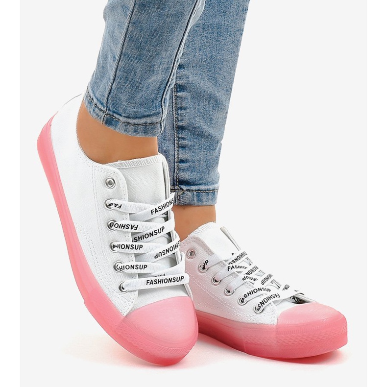 Weiße Sneaker mit rosa Sohlen LTD205-2 2