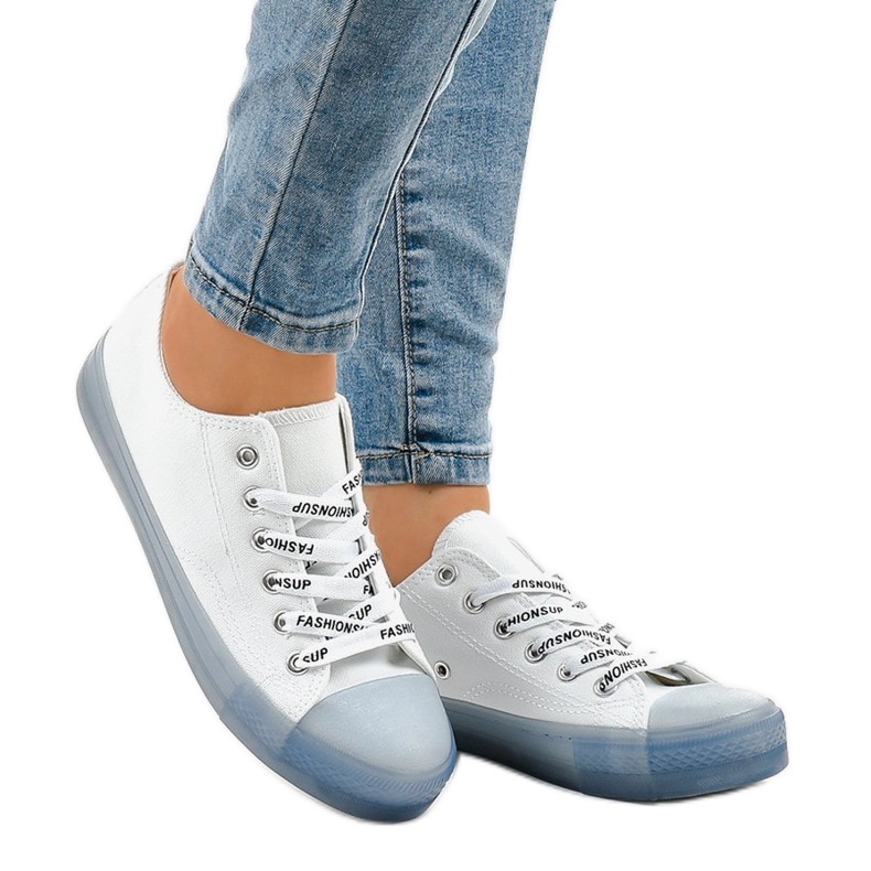 Weiße Turnschuhe mit blauer Sohle LTD205-1 1