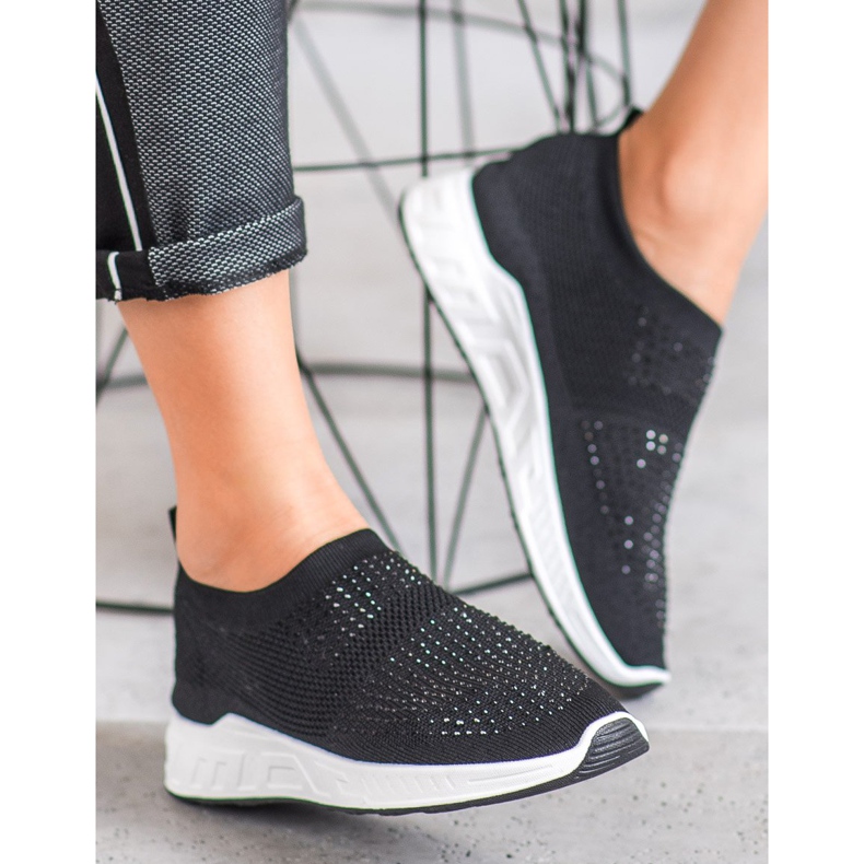 SHELOVET Slipper mit Kristallen schwarz 2