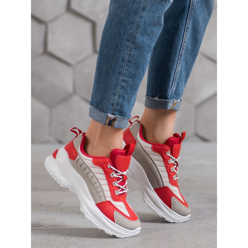 SHELOVET Modische Schuhe auf der Plattform rot mehrfarbig 1