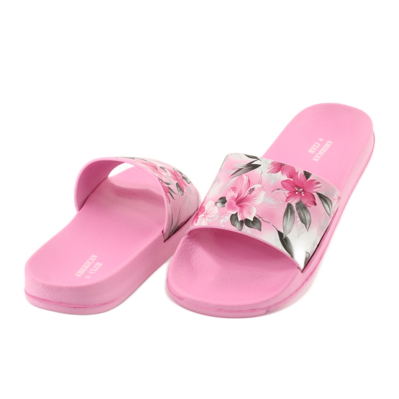 Blumen profilierte rosa Pantoffeln des American Club weiß grau grün 4