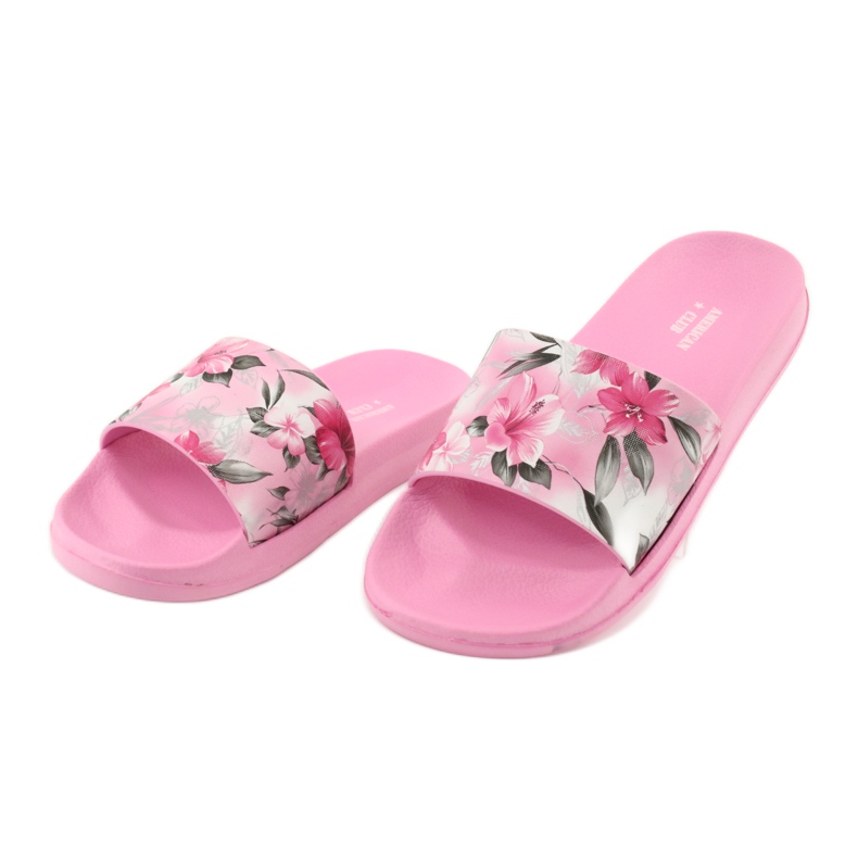 Blumen profilierte rosa Pantoffeln des American Club weiß grau grün 3