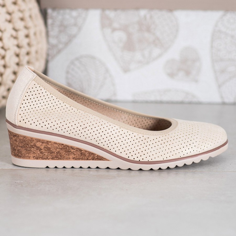 Beige Ballerinas mit Keilabsatz VINCEZA 2