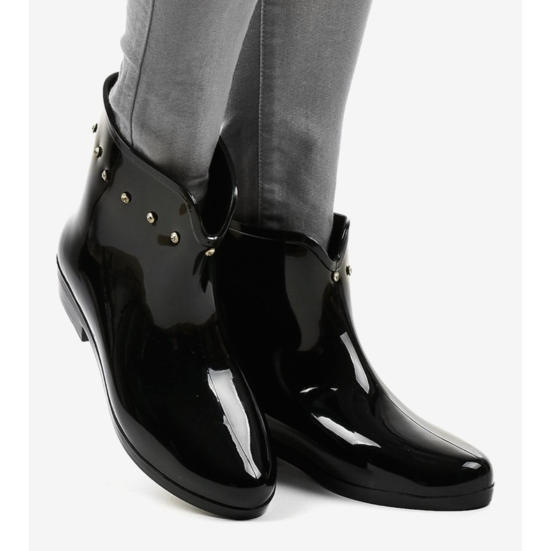 Schwarze kurze Galoschen mit Zirkonia SD97E-1 2