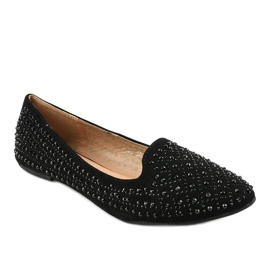 Schwarze Ballerina-Mokassins verziert mit F160 1