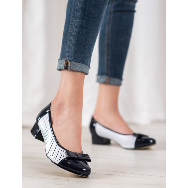 Goodin Durchbrochene Pumps mit Schleife weiß blau 2