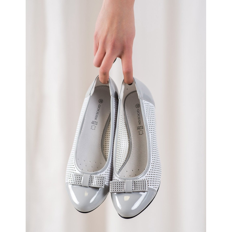 Goodin Durchbrochene Pumps mit Schleife weiß grau 1