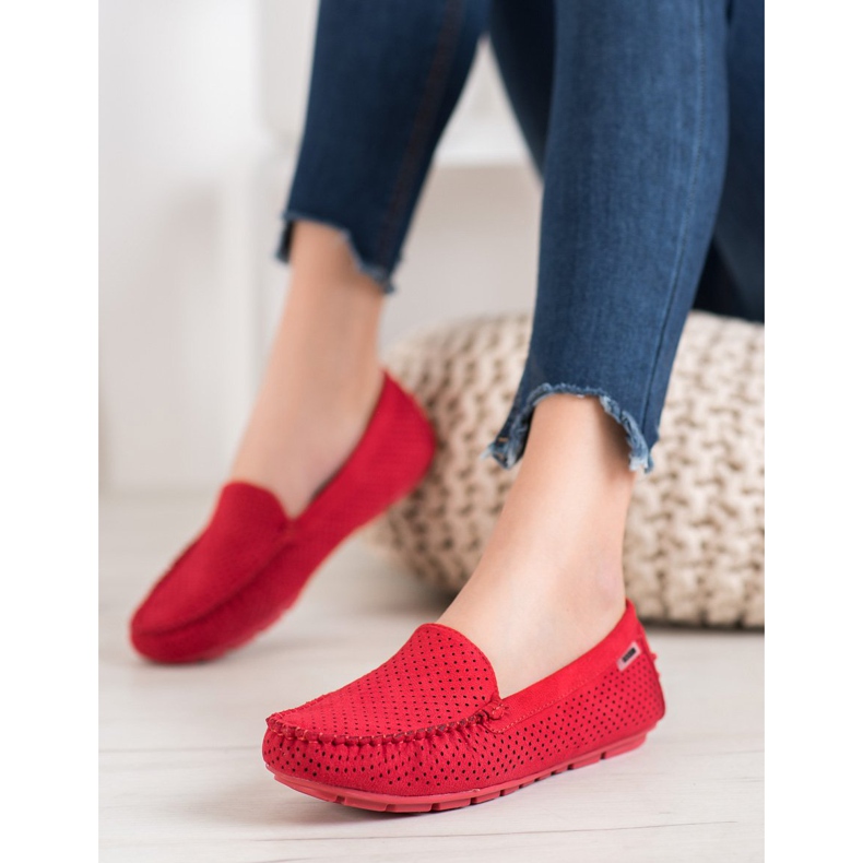 Goodin Durchbrochene Loafer mit Wildleder rot 2