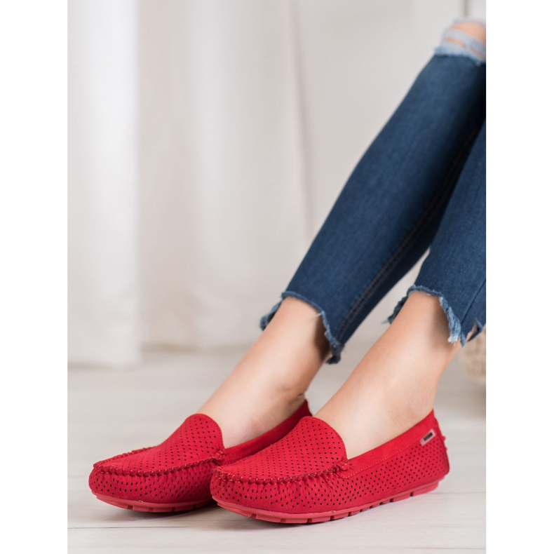 Goodin Durchbrochene Loafer mit Wildleder rot 1
