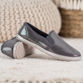 SHELOVET Glänzende Slip-On-Schuhe grau 1