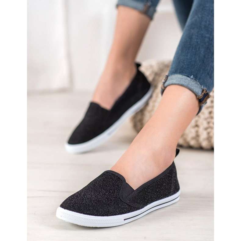 SHELOVET Slipper mit Glitzer schwarz 1