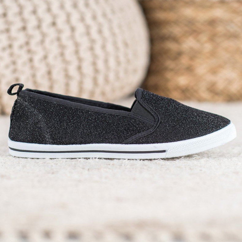 SHELOVET Slipper mit Glitzer schwarz 2
