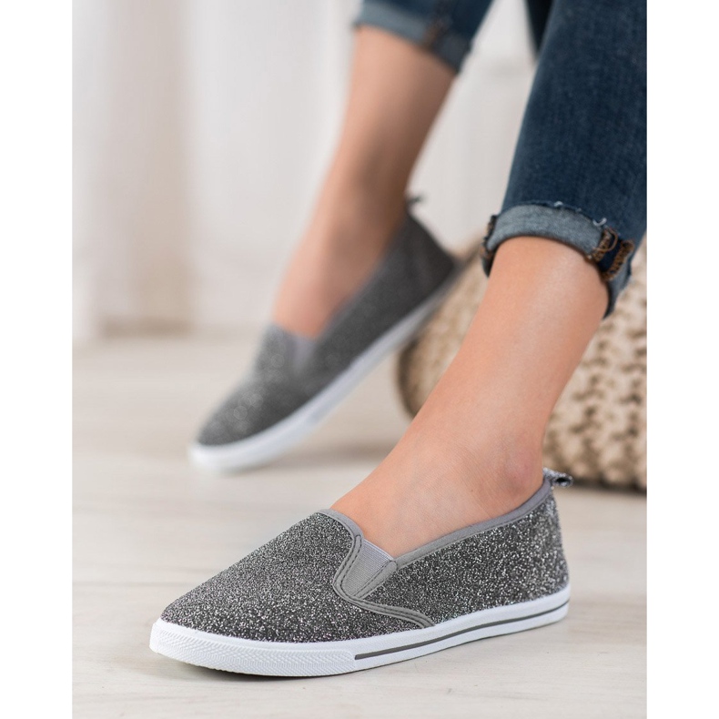 SHELOVET Slipper mit Glitzer grau 1