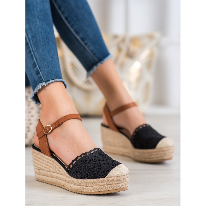 Small Swan Keil-Espadrilles braun schwarz 1