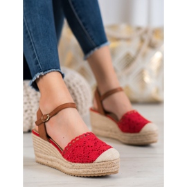Small Swan Keil-Espadrilles braun rot 2